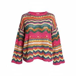 Handmade Crochet Multicolor Boho Oversized Sweater One of a Kind Cottagecore